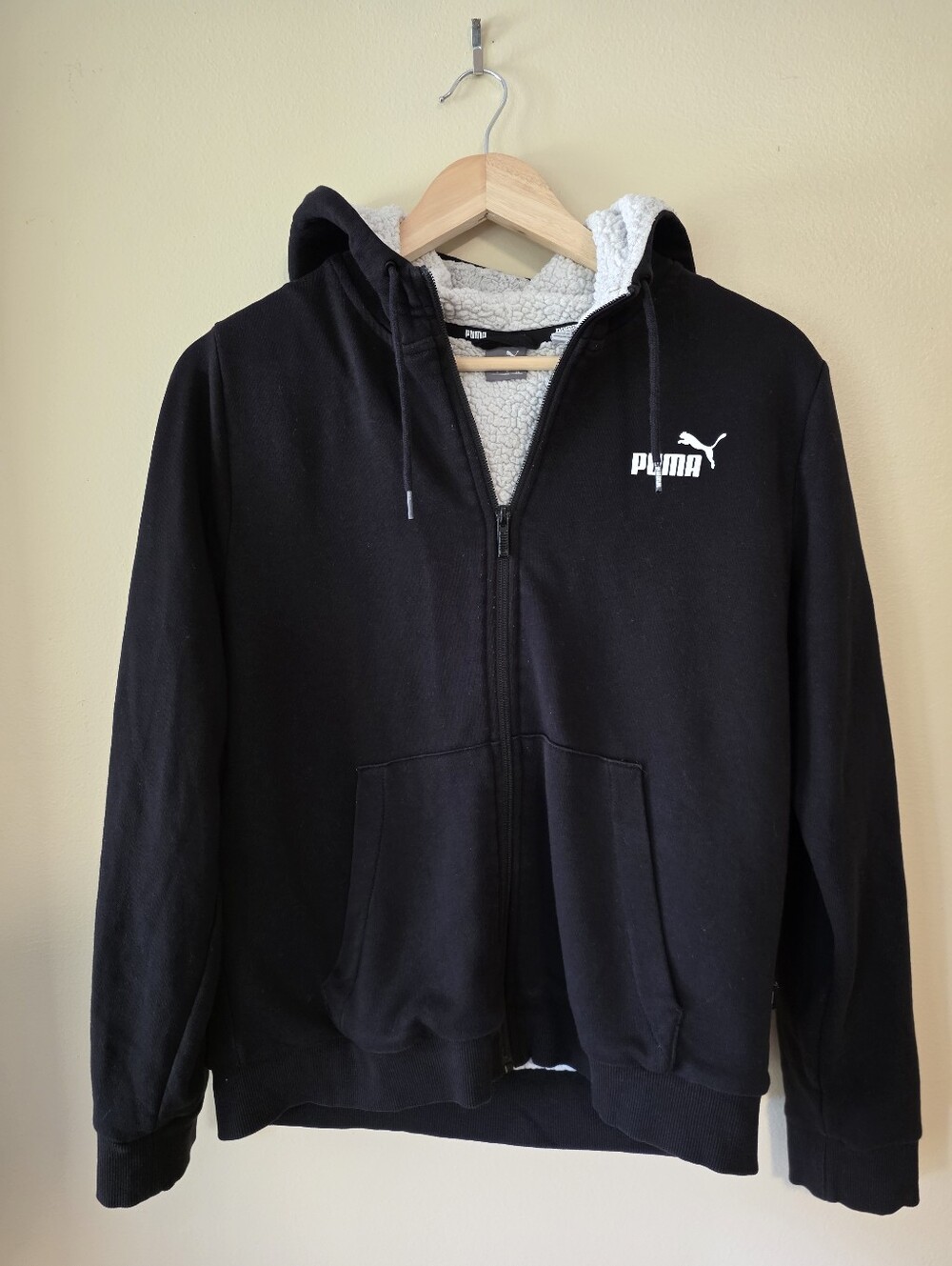 Puma Black Sherpa-Lined Hoodie Jacket